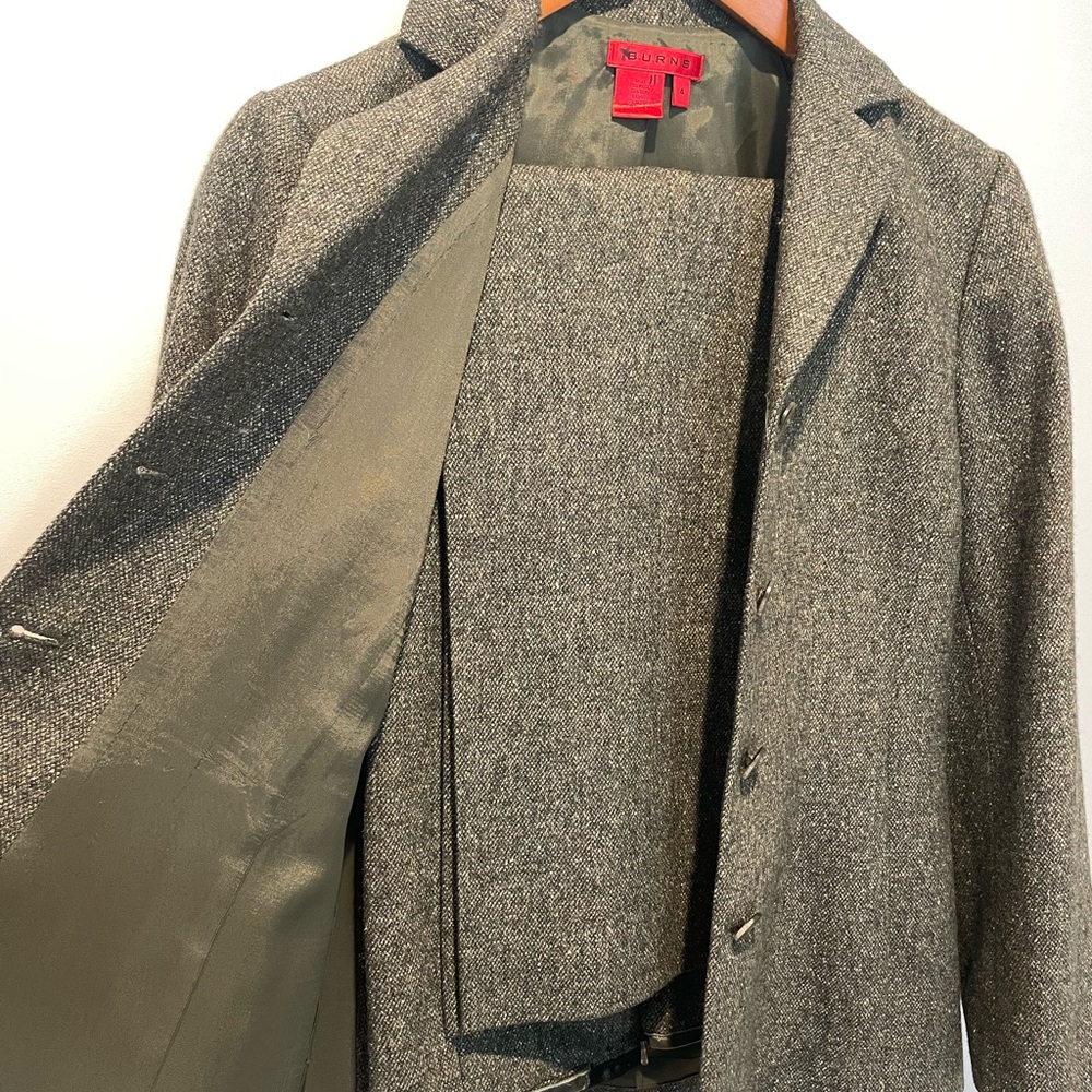 Olive Gray wool and silk luxury women’s pants suit
